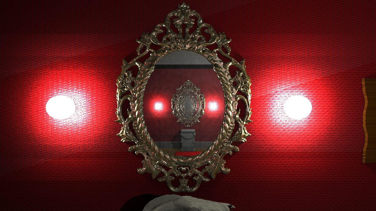 close up shot of the mirror wiht gold corners